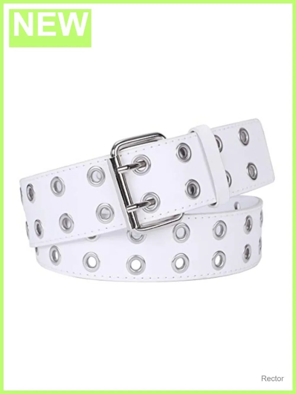 Double Grommet PU Leather Punk Belt for Women Men Jeans 1.5 Wide Adjustable